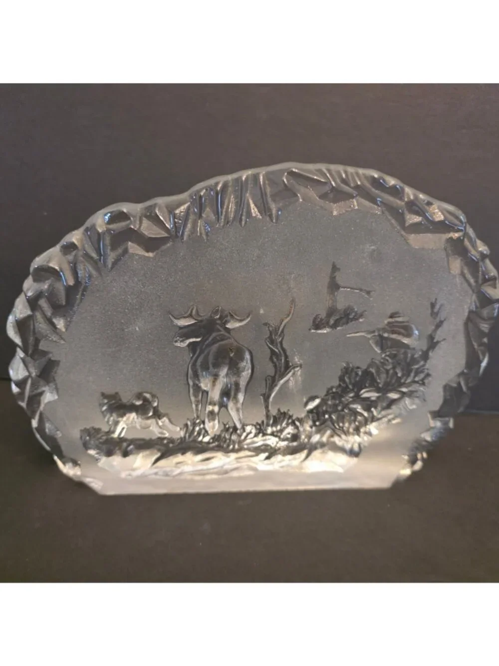 Nybro Sweden Crystal Wildlife Scene With Hunter Moose & Dog 6